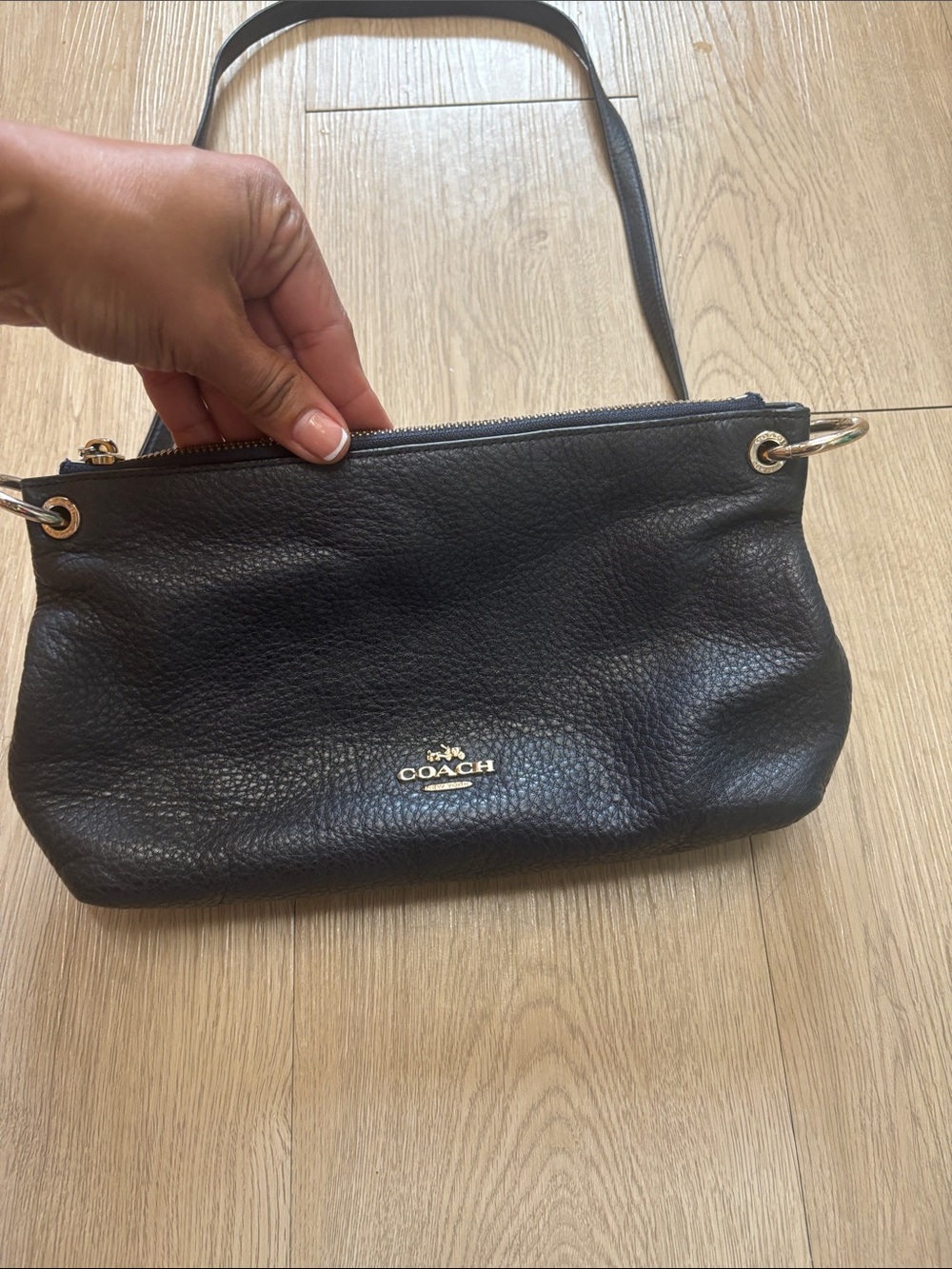 Coach Charley Navy Pebbled Leather Crossbody with Gold Hardware Vintage